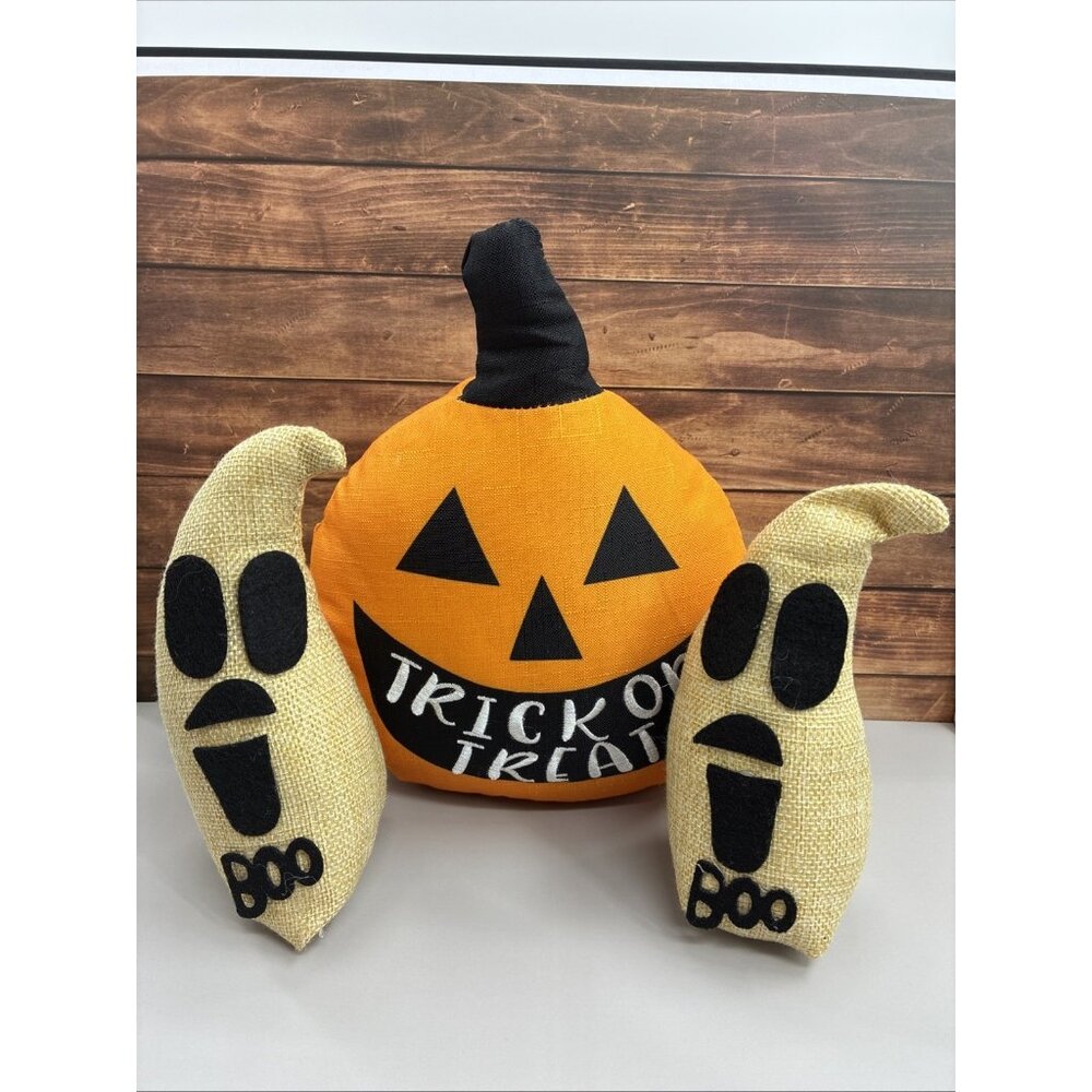 Handmade Halloween Pumpkin Ghost Decor Set Trick or Treat Boo Burlap Home Accent